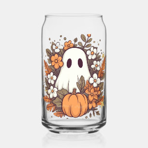 Bloemrijke Herfst Geest & Pompoen Illustratie Blikvorm Glas