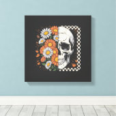 Bloemrijke Herfst Skelet Boho Halloween Canvas Afdruk (Insitu (Houten vloer))