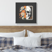 Bloemrijke Herfst Skelet Boho Halloween Canvas Afdruk (Insitu (Slaapkamer))