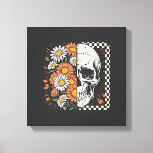 Bloemrijke Herfst Skelet Boho Halloween Canvas Afdruk (Voorkant)