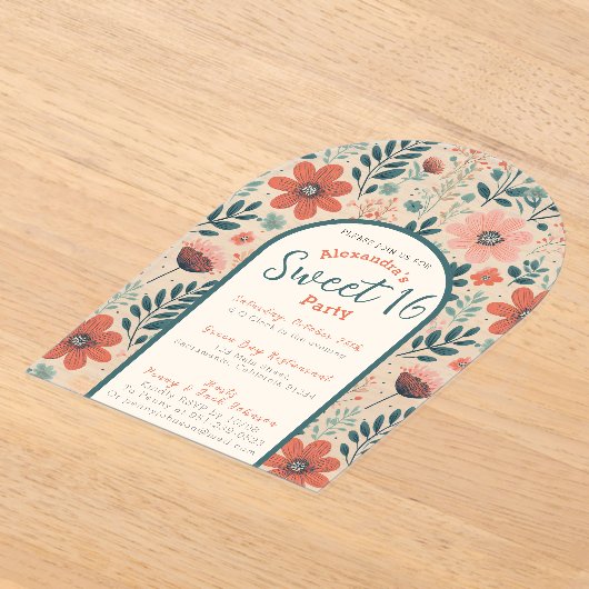 Bloemrijke herfst sweet sixteen uitnodiging transp (Laagn)