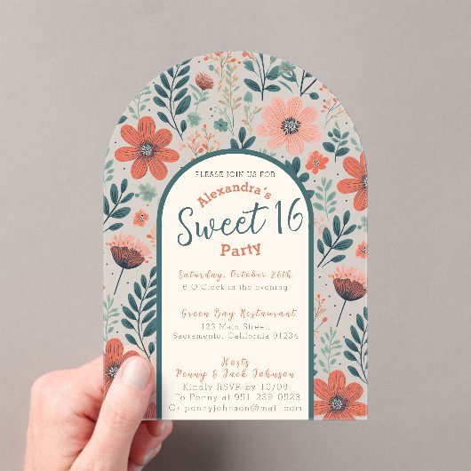 Bloemrijke herfst sweet sixteen uitnodiging transp (Insitu (Draagbaar))