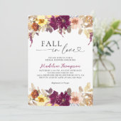 Bloemrijke Herfst Verliefd Hart Script Bruidsdouch Kaart (Staand voorkant)