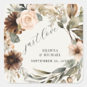 Bloemrijke herfstboho-bruiloft vierkante sticker (Voorkant)