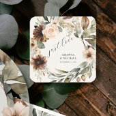 Bloemrijke herfstboho-bruiloft vierkante sticker