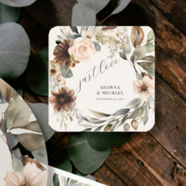 Bloemrijke herfstboho-bruiloft vierkante sticker