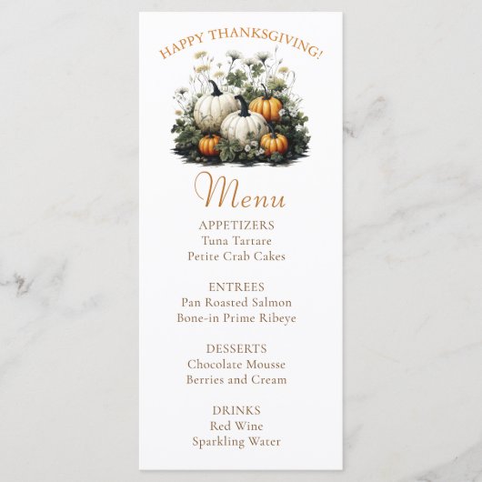 Bloemrijke herfstpompoen Thanksgiving-diner menu (Voorkant)