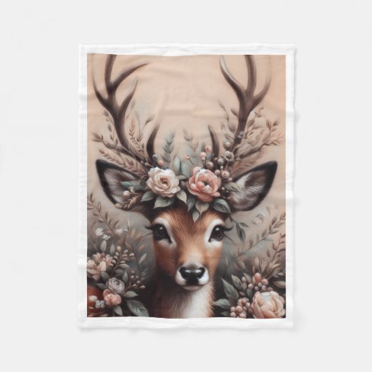 Bloemrijke herten Geweien Dekbed Fleece Deken (Voorkant)