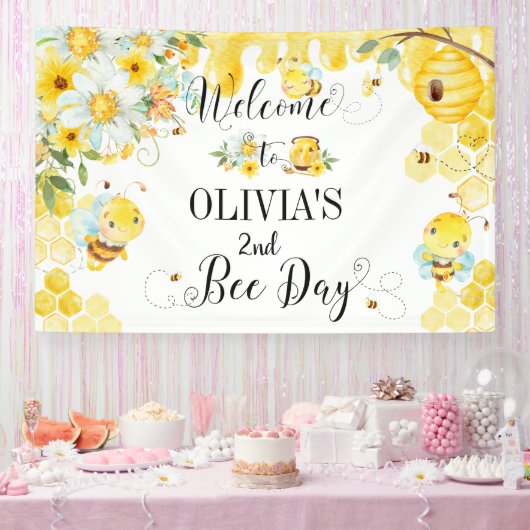 Bloemrijke Honing Bijen Eerste 1e 2e Verjaardag Ac Spandoek (Feest)