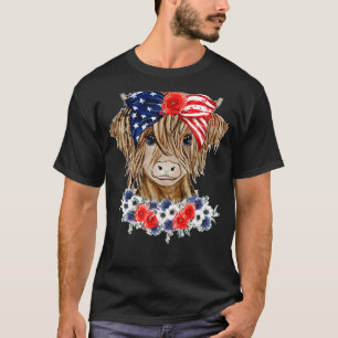 Bloemrijke Hoogland Koe Kalveren Westers Patriotti T-shirt