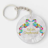 Bloemrijke Italiaanse Windhonden Sleutelhanger (Voorkant)