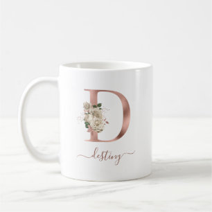Bloemrijke Ivoor Roze Gouden Monogram Letter "D" Koffiemok
