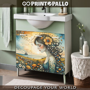 Bloemrijke jonge vrouw droomt om weg te varen tissuepapier