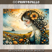 Bloemrijke jonge vrouw droomt om weg te varen tissuepapier