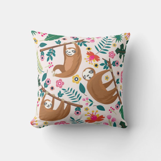 Bloemrijke Jungle Luiaards Knuffel Dier Kussen (Voorkant)