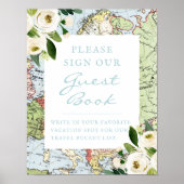 Bloemrijke kaart Reis Thema Gastboek Handtekening Poster (Voorkant)