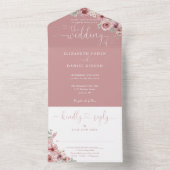 Bloemrijke kalligrafie script stoffige roze bruilo all in one uitnodiging (Binnen)