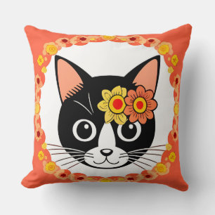 Bloemrijke Kat Elegante Huisstijl Bloei Kussen