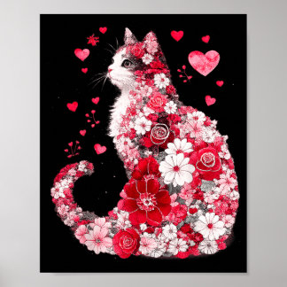 Bloemrijke Kat Hart Kunst Romantisch Ontwerp voor  Poster