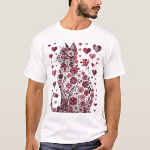 Bloemrijke Kat Hart Romantische Esthetiek Liefdesk T-shirt