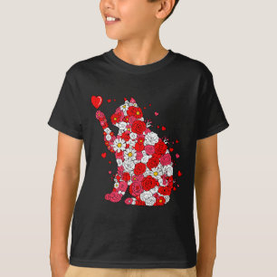 Bloemrijke Kat Hart Valentijnsdag Meow Kitty Kitte T-shirt
