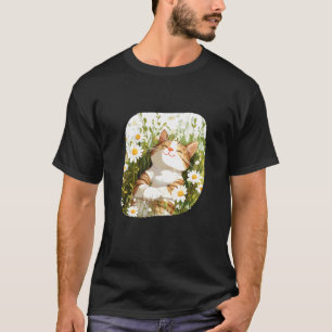 Bloemrijke kat in madeliefjesweide voor een leuke t-shirt