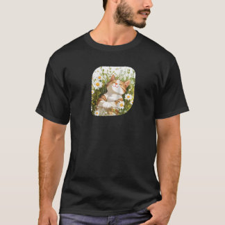 Bloemrijke kat in madeliefjesweide voor een leuke  t-shirt