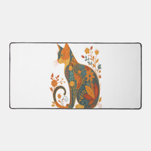 Bloemrijke kat Silhouet � Kleurrijk Vintage Botani Bureaumat