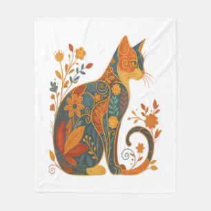 Bloemrijke kat Silhouet � Kleurrijk Vintage Botani Fleece Deken