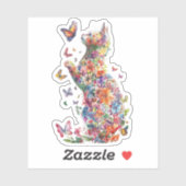 Bloemrijke kat silhouet met vlinders stickers (Vel)