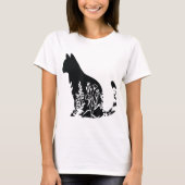 Bloemrijke kat silhouet minimalistisch ontwerp t-shirt (Voorkant)