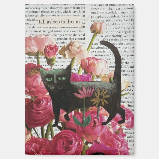Bloemrijke katcollage wandkunst surrealistische de magneet (Voorkant)