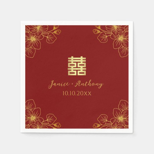 Bloemrijke kersenbloesem Chinees bruiloft rood Servet (Voorkant)
