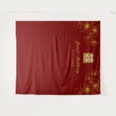 Bloemrijke kersenbloesem Chinese bruiloft achtergr Wandkleed (Voorkant (horizontaal))