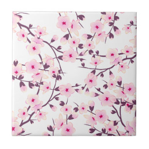 Bloemrijke kersenbloesem roze wit tegeltje
