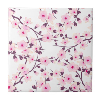 Bloemrijke kersenbloesem roze wit tegeltje