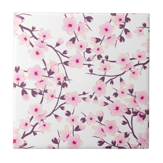 Bloemrijke kersenbloesem roze wit tegeltje (Voorkant)