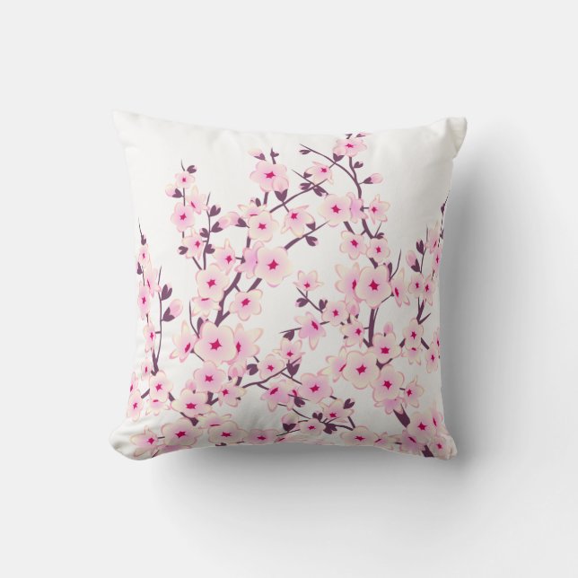 Bloemrijke Kersenbloesems (Sakura) Roze Wit Kussen (Voorkant)