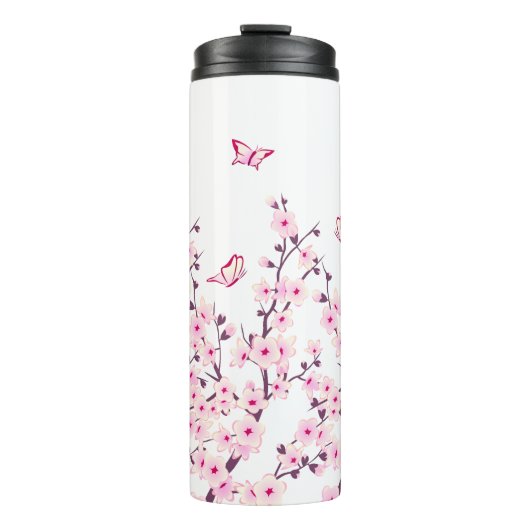 Bloemrijke kersenbloesems vlinders roze wit thermosbeker (Voorkant)