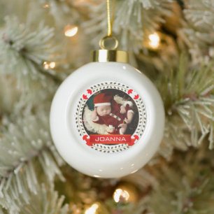 Bloemrijke Kerst Eerste Kerstmis Baby Foto Keramische Bal Ornament