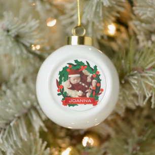 Bloemrijke Kerst Eerste Kerstmis Baby Foto Keramische Bal Ornament