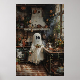 Bloemrijke Keuken Spook Print, Donkere Academie Poster