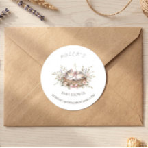Bloemrijke Kitten Meisje Baby Shower Sticker, Roze
