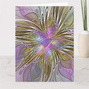 Bloemrijke Kleurrijke Abstracte Fractal Met Roze & Bedankkaart