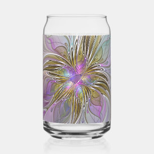 Bloemrijke Kleurrijke Abstracte Fractal Met Roze & Blikvorm Glas