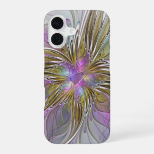 Bloemrijke Kleurrijke Abstracte Fractal Met Roze & iPhone 16 Hoesje