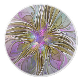 Bloemrijke Kleurrijke Abstracte Fractal Met Roze & Keramische Knop