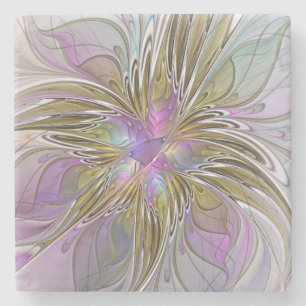 Bloemrijke Kleurrijke Abstracte Fractal Met Roze & Stenen Onderzetter