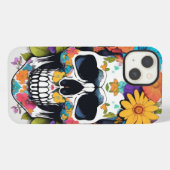 Bloemrijke kleurrijke schedel iPhone hoesje (Achterkant horizontaal)