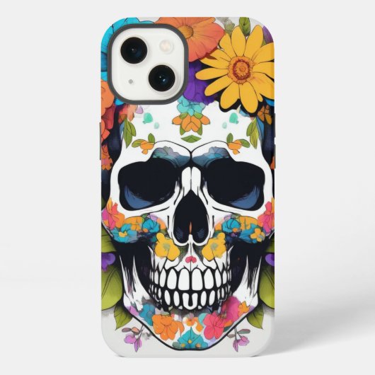 Bloemrijke kleurrijke schedel iPhone hoesje (Achterkant)